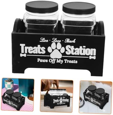 BESPORTBLE 1 Set Dog Food Storage Box Dog Treats Farmhouse Treat Container Food Jar Container Snack Pet Treat Holder Tabletop Bin Treat Container Holder Accessory Black Wooden