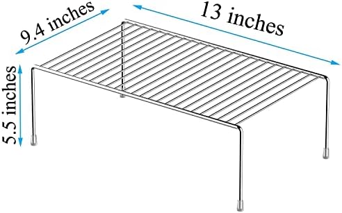 Kitchen Cabinet Shelf Organizer Set of 2, Medium (13 x 9.4 inch) Metal Wire Pantry Storage Shelves, Dish Plate Racks for Cabinets, Freezer, Counter, Cupboard Organizers and Storage, Chrome