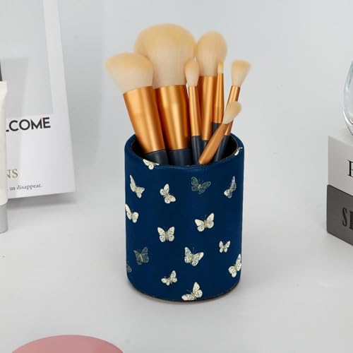 Faux Leather Pen Holder for Desk, Pencil Organizer Butterfly Pen Cup Desk Decor Makeup Brush Holder Storage for Office Home