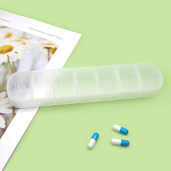 Weekly Pill Organizer, Daily Large 7 Day Vitamin Case Reminder | Matte White, Medicine Box, AM PM Capsules Dispenser Container for Medication, Nutritional Supplement, Fish Oil, Tablets, Gla