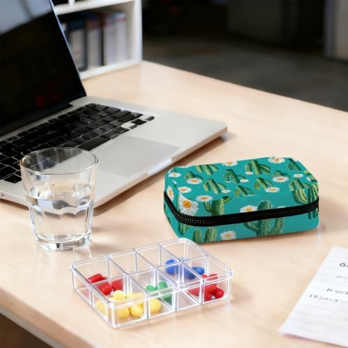 Travel Pill Organizer Cactus Daisy Flower Small Pill Case