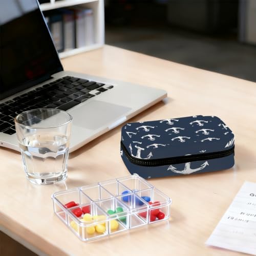 Travel Pill Organizer Hand Drawn Nautical Anchor Small Pill Case