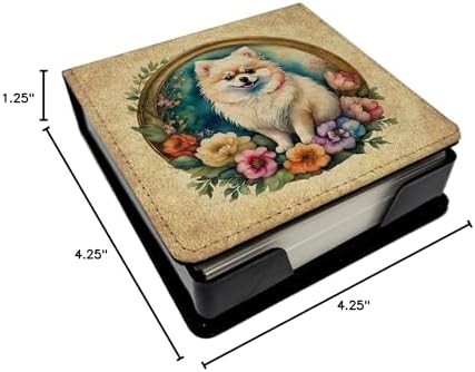 Caroline's Treasures Pomeranian and Flowers PU Leather Note Paper Holder with Artist-Designed Cover, Desk Accessory, Office Gift