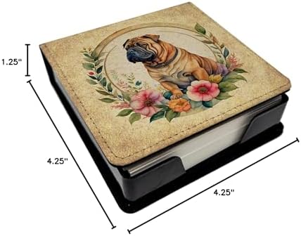 Caroline's Treasures Shar Pei and Flowers PU Leather Note Paper Holder with Artist-Designed Cover, Desk Accessory, Office Gift