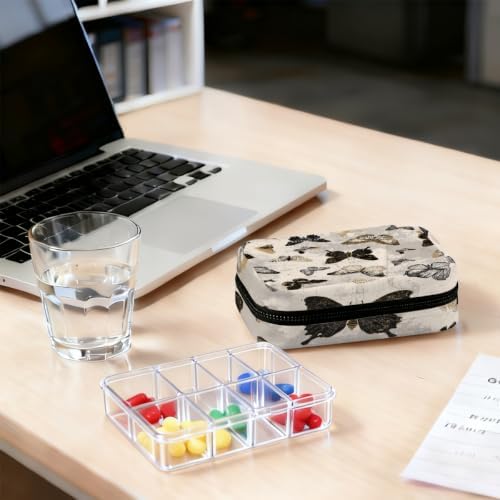 Travel Pill Organizer Vintage Gold Black Butterfly Small Pill Case