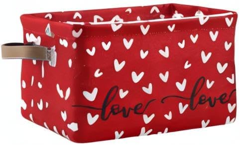 Red White Black Love Heart Storage Basket Fabric Kitchen Baskets Happy Valentine's Mother's Day Open Home Storage Bins Boxes Foldable Organizer Bag Cloth Toy Book Shelf Baskets 16×12×8 IN 2 Pack