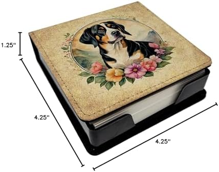 Caroline's Treasures Entlebucher Mountain Dog and Flowers PU Leather Note Paper Holder with Artist-Designed Cover, Desk Accessory, Office Gift