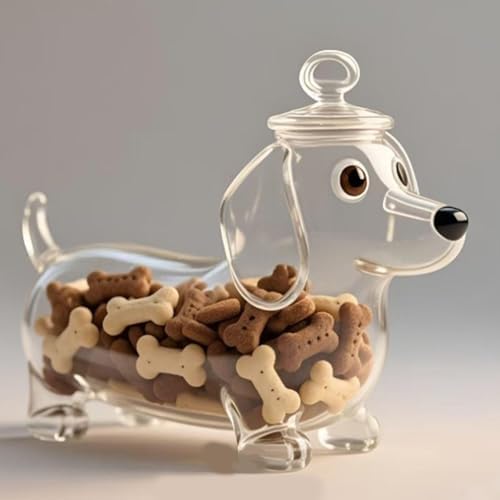 Pawfect Storage Chihuahua Shaped Glass Jar, Airtight Pet Treat and Candy Food Container, Creative Dog Theme Snack Holder for Kitchen Countertop Decor (A)