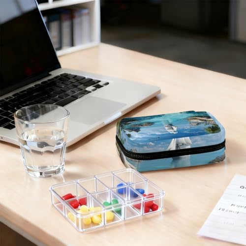 Travel Pill Organizer Beautiful Island Sailboat Small Pill Case
