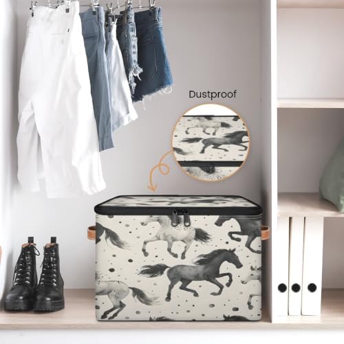 Vintage Horse Storage Box with Zipper Lid | Collapsible, Fabric, Storage Bin, Handle, Large, Closet Organizer, Containers, Bedroom, Home, Horses Theme