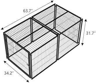 Large 63.7" Dog Playpen-Heavy Duty Metal Exercise Pen for Medium Dogs,Black | 63.7" x 34.2" x 31.7" heavy-duty metal dog pen with flexible front/side gate placement & secure latch.
