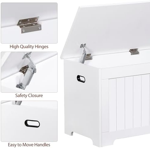 Wooden Storage Chest,30/40 Inch Storage Trunk w/2 Safety Hinges, Storage Bench, Modern Lift Top Chest Box Organizer (White, 40 Lx 15.7 W x19 H Inch)