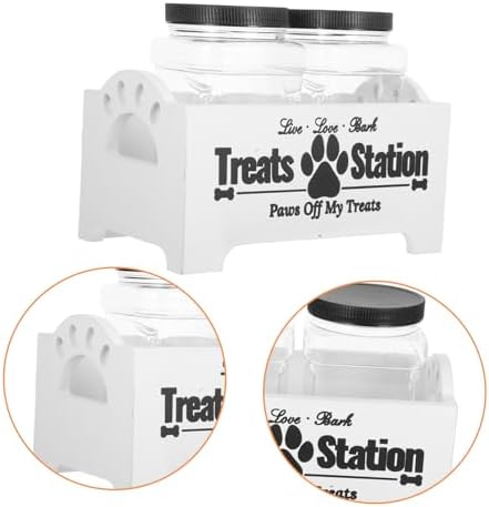 POPETPOP 1set Wooden Dog Treat Storage Container with Airtight Jars Organized Pet Food Accessory for Household Use Keeps Treats Fresh and Separated for Dogs and Cats