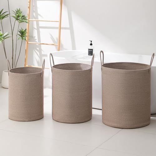 Laundry Basket Hamper Tall Rope Storage Woven for Blanket toys Dirty Clothes in Living Room Bathroom Bedroom (Tan, 80L/21.3Gal)