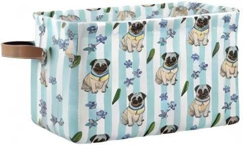 Cute Cartoon Pugs Storage Basket Bin, Foldable Fabric Organizer | Cute pug storage basket with canvas fabric, steel support, foldable design and handles for closet, bedroom and home use.