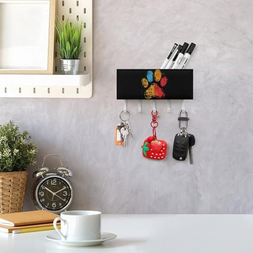 Love Pet Puppy Dog Paw Wall Mounted Key Holder Organizer with 5 Key Hooks Self Adhesive Key Hanger Rack Decor for Hallway