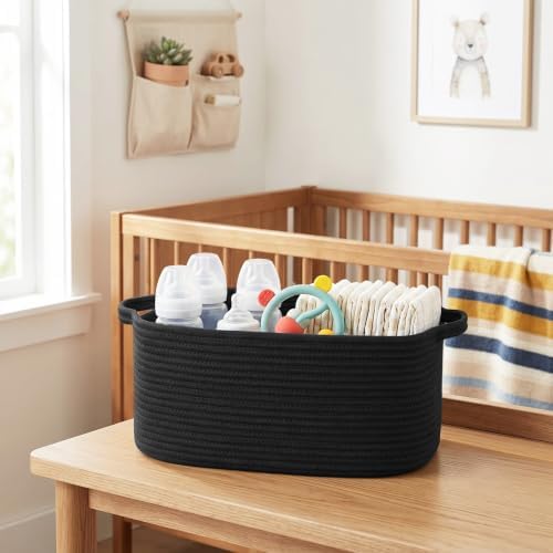 Large Black Basket for Gifts, 16.5" x 12.5" x 7" Big Woven Gift Baskets Empty, Cotton Rope Bin for Clothes, Towels, Cute Kids Dog Toy Storage Bin Box, Decorative Wicker Shelf Closet Organizer