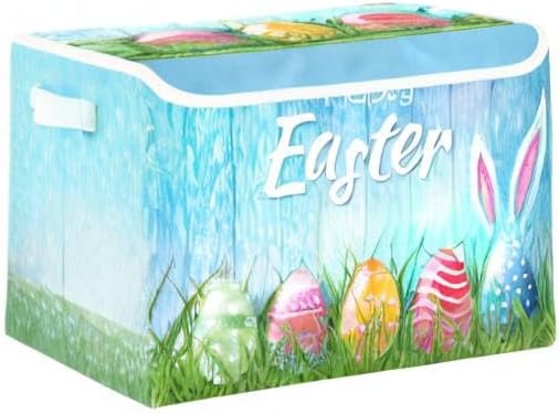 senya Easter Baskets Collapsible Storage Bins with Lids, Happy Easter Bunny Eggs Storage Boxes Clothes Baskets for Organizing