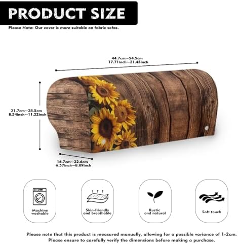 Sofa Arm Covers for Couch Wooden Sunflower Arm Chair Covers Scratch-Resistant Sofa Arm Covers Protect Anti-Slip Furniture Protector Set of 2