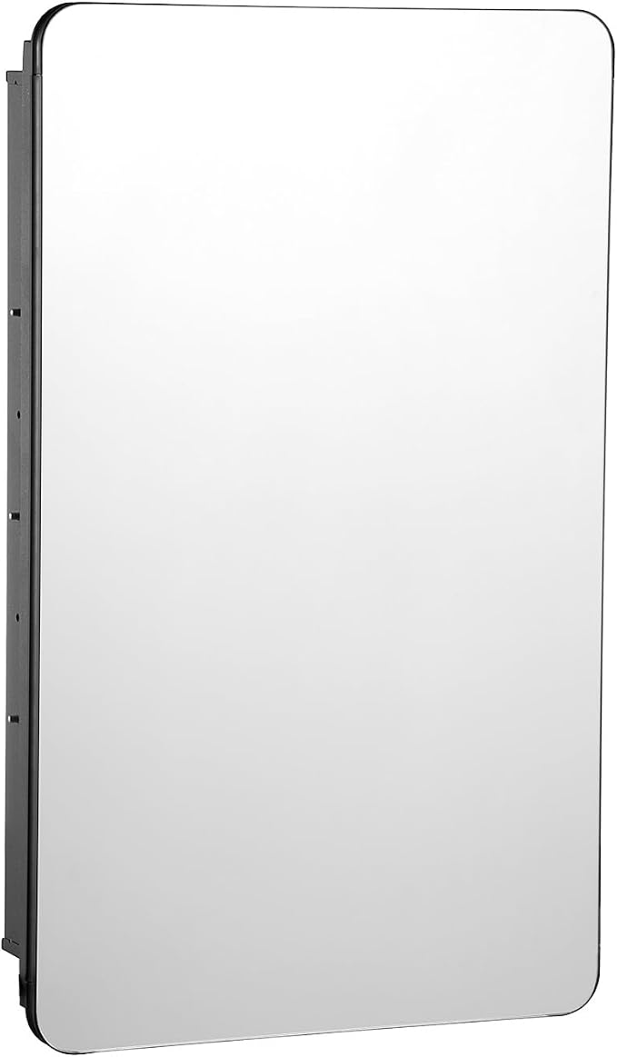 VEVOR Medicine Cabinet, 16.5 x 27.5 inch, Medicine Cabinet for Bathroom with Mirror, Aluminum Frame Bathroom Wall Cabinet, 3-Layer Adjustable Shelves, Recessed & Wall-Mounted Installation