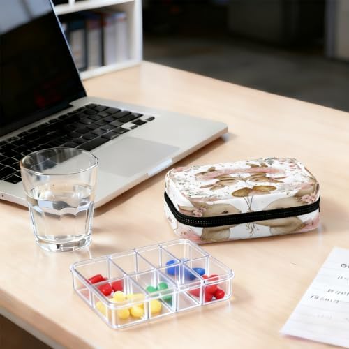 Travel Pill Organizer Watercolor Balloon Bunny Flower Pill Case