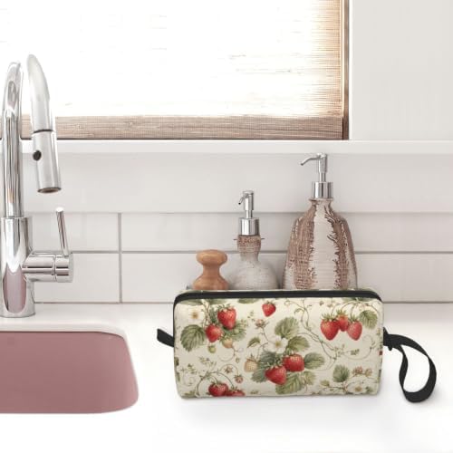 Strawberry Small Makeup Bag, 600D Oxford Cosmetic Pouch for Women | Strawberry Cosmetic Bag, Double-Sided Printed Toiletry Pouch with Foam Padding for Women, Travel, Gym, Weekend and Daily