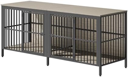 80" Dog Crate End Table, Double Dog Crates, Dog Kennel Furniture for 1-2
