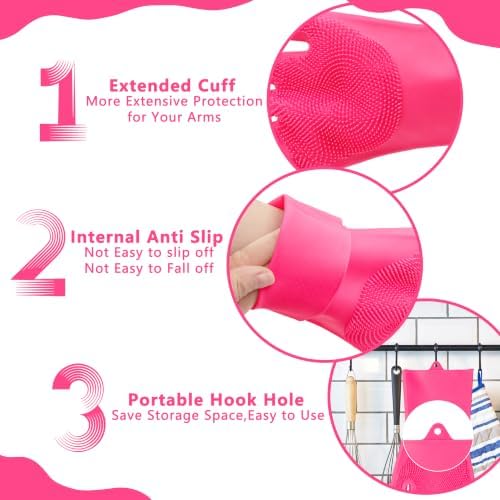 Pet Grooming Gloves—Dog Washing Gloves with High-Density Teeth, Dog Bath Scrubber with Enhanced Five Finger Design, Silicone Gloves for Dogs and Cats Bathing, Massage (Hot Pink)