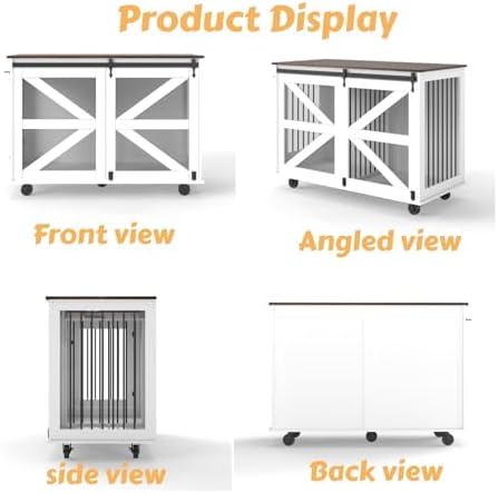 47.2" Mobile Dog Crate with 5-Caster System Brown White Easy Move & Ventilation Home Decor