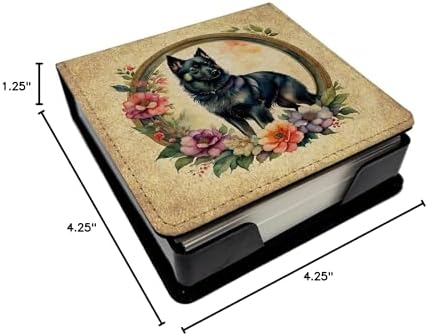 Caroline's Treasures Schipperke and Flowers PU Leather Note Paper Holder with Artist-Designed Cover, Desk Accessory, Office Gift