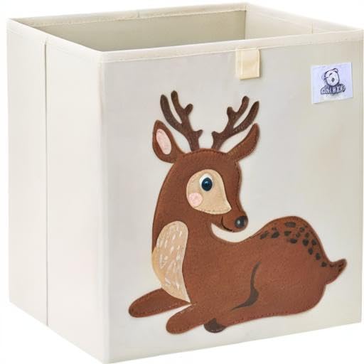 13 Inch Animal Cube Storage Bins, Foldable Fabric Kids Toy Box & Toy Chest | Kids Storage Cubes, Toy Storage Organizer Basket for Toddlers, Boys and Girls, Playroom and Nursery (Deer)