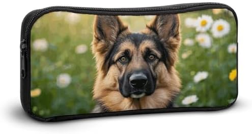 Cute Pet German Shepherd Dog Pencil Case Large Capacity Pencil Pouch | Portable Pencil Bag Zipper Pouch Small Makeup Bag for Women, Durable Aesthetic Pencil Cases for Office Supplies Organizer