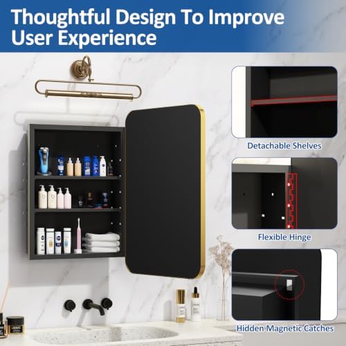 ACEMIRO 16x24 Inch Mirror Medicine Cabinet for Bathroom Gold Metal Frame Bathroom Medicine Cabinet with Mirror Recessed or Wall Mounted