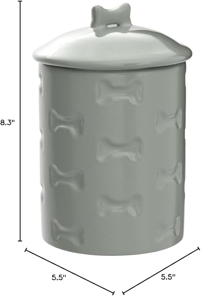 Park Life Designs - Ceramic Pet Treat Jar with Airtight Lid for Dogs, Cats, Puppies and More, Chic Kitchen Countertop Container for Cookies, Biscuits and Treats (Manor, Grey, 1.4 Qt)