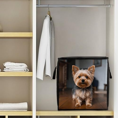 Cute Pet Yorkie Storage Bags Comforter Bedding Clothes Blanket Organizers with Zipper And Handle Moving Bags Thick Breathable Bag Closet Organizer And Under-Bed Storage 70 L