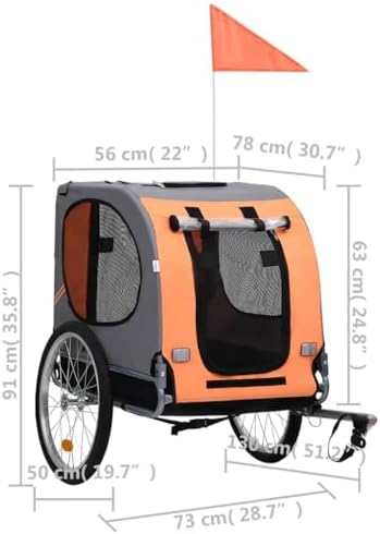Pet Bike Trailer for Dogs with Suspension, Foldable Dog Bicycle Trailer with Mesh Windows, Safety Joint, Reflectors and Rain Cover, Orange and Gray