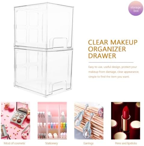 LIFKOME Makeup Organizer Box Easy to Use 2 Pcs Large Storage Capacity with Drawers Pet Material Cosmetic Storage Container Simple and Stylish Desktop Cosmetic Organizer for Home or Vanity