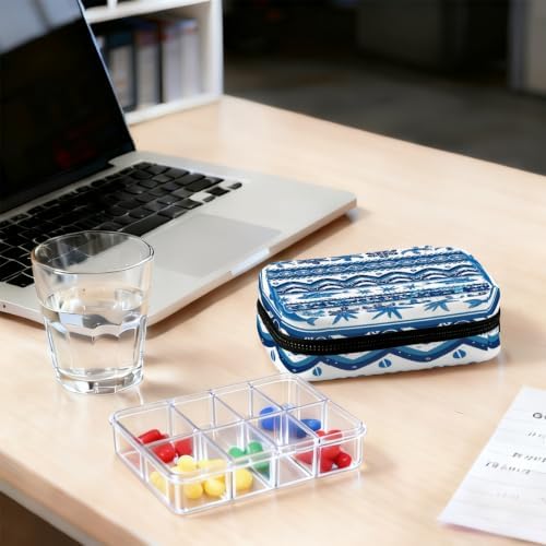 Travel Pill Organizer Nautical Turtle Whale Stripe Small Pill Case
