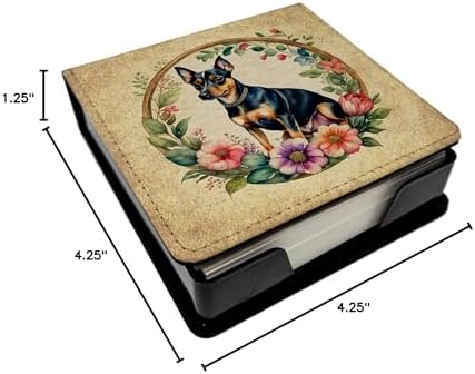Caroline's Treasures Miniature Pinscher and Flowers PU Leather Note Paper Holder with Artist-Designed Cover, Desk Accessory, Office Gift
