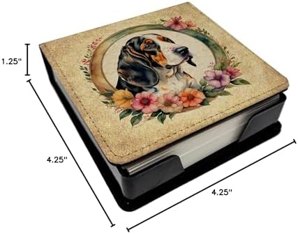 Caroline's Treasures Basset Hound and Flowers PU Leather Note Paper Holder with Artist-Designed Cover, Desk Accessory, Office Gift