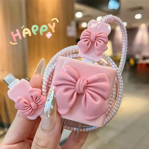 Cute Cable Protector for iPhone18W/20W Charger Power Adapter with 3D Bow Tie Charger Cord Protector,Soft Data Line Cable USB Wire Saver,Data Cable Phone Charger for iPhone8 11 13 14 15 16 Plus Pro Max