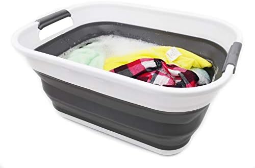 SAMMART 17.5L (4.6 Gallon) Small Collapsible/Foldable/Pop Up/Portable Washing Tub/Storage Basket, Water Capacity 13.5L/3.5 Gallon (1, White/Grey)