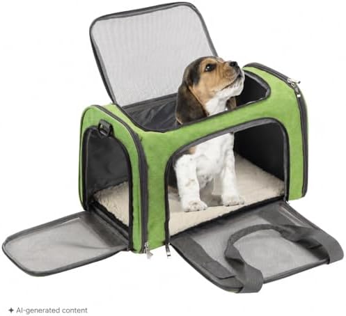 Mr. Pen- Pet Carrier, 17.5" x 11.2" x 11.5", Medium Size, Green | Portable Travel Carrier for Small Pets, Cats & Small Dogs, Breathable Mesh, Safety Inner Leash