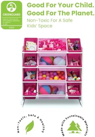 Delta Children Kids Toy Storage Organizer with 12 Plastic Bins - Greenguard Gold Certified, White/Pink