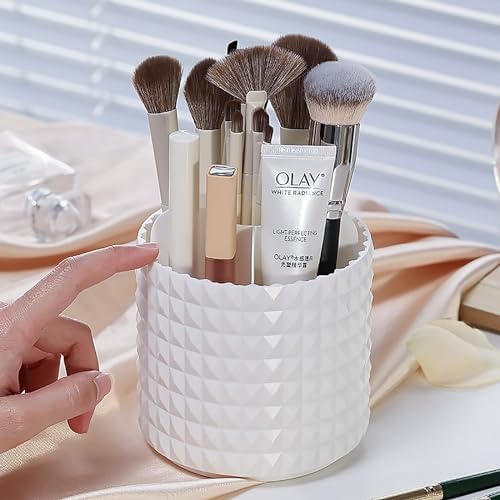 360 Rotating Makeup Brush Holder Make Up Brushes Organizer, Masonite White