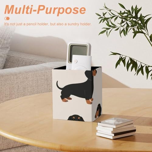 Women's Makeup Brush Cup Desktop Stationery Organizer Cartoon Dachshund Weiner Dog Pet Dogs Leather Pen Holder