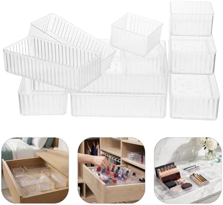 CLISPEED 10pcs Pet Drawer Organizer Trays with Stackable and Removable Dividers, Easy to Clean Multi-use Storage Bins for Makeup, Kitchen Gadgets, and Bathroom Counter Organization
