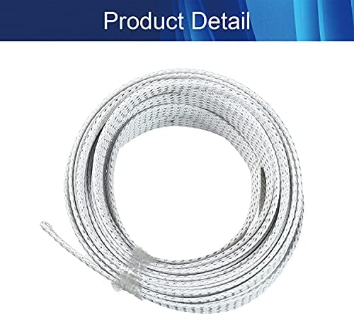 Jutagoss PET Expandable Braided Cable Sleeve, 16.4ft - 1/2 inch Silver White Cable Management Sleeve, Wire Loom Tube Cord Protector for USB Cable, Power Cord, Audio Video and More, 1Pc