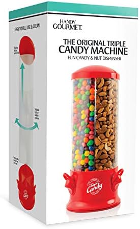 Handy Gourmet The Original Polystyrene Triple Candy Machine - Fun Candy & Nut Dispenser - New & Improved (Red) - 360 Degree and 3 Compartments