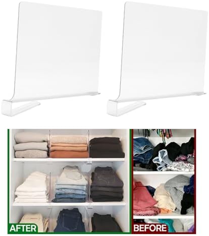Luqeeg Closet Shelf Divider, Quick Installation and Easy Removal Portable PET Transparent Closet Shelf Separator for Wardrobe Cabinet Book Shelves Item Rack Organization